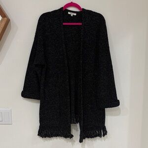 Madewell black with white Fringe Open-Front Cardigan